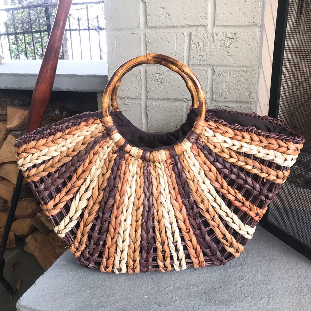Boho Straw Rattan Tote - Picture 3 of 9